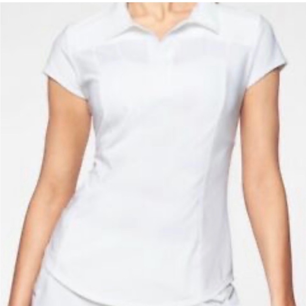 Athleta On Par Polo White Golf Shirt Women’s  UPF Stretch Top